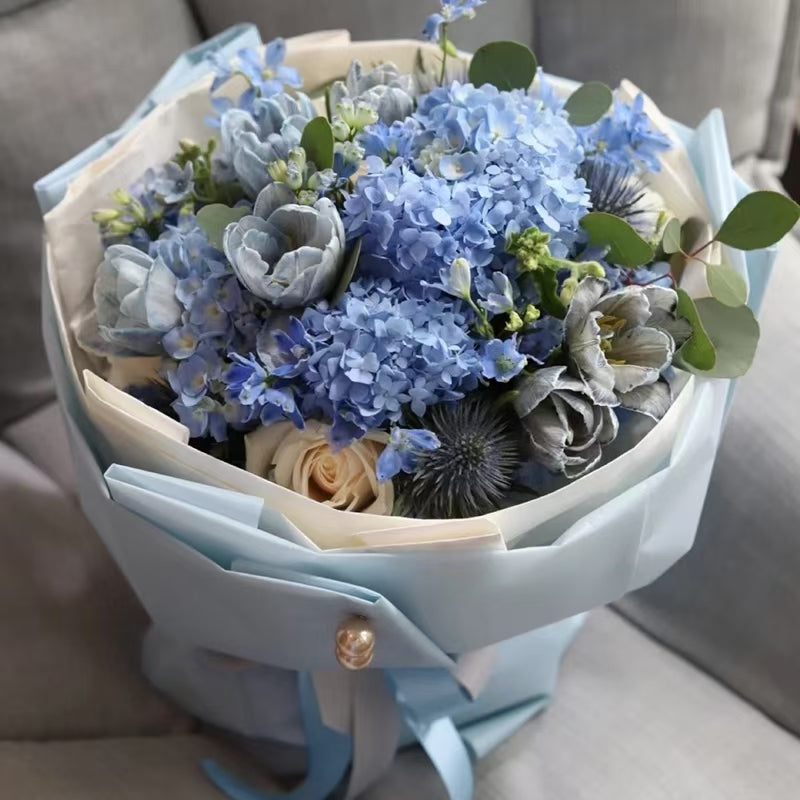 Elegant Blue & Purple Hydrangea Bouquets