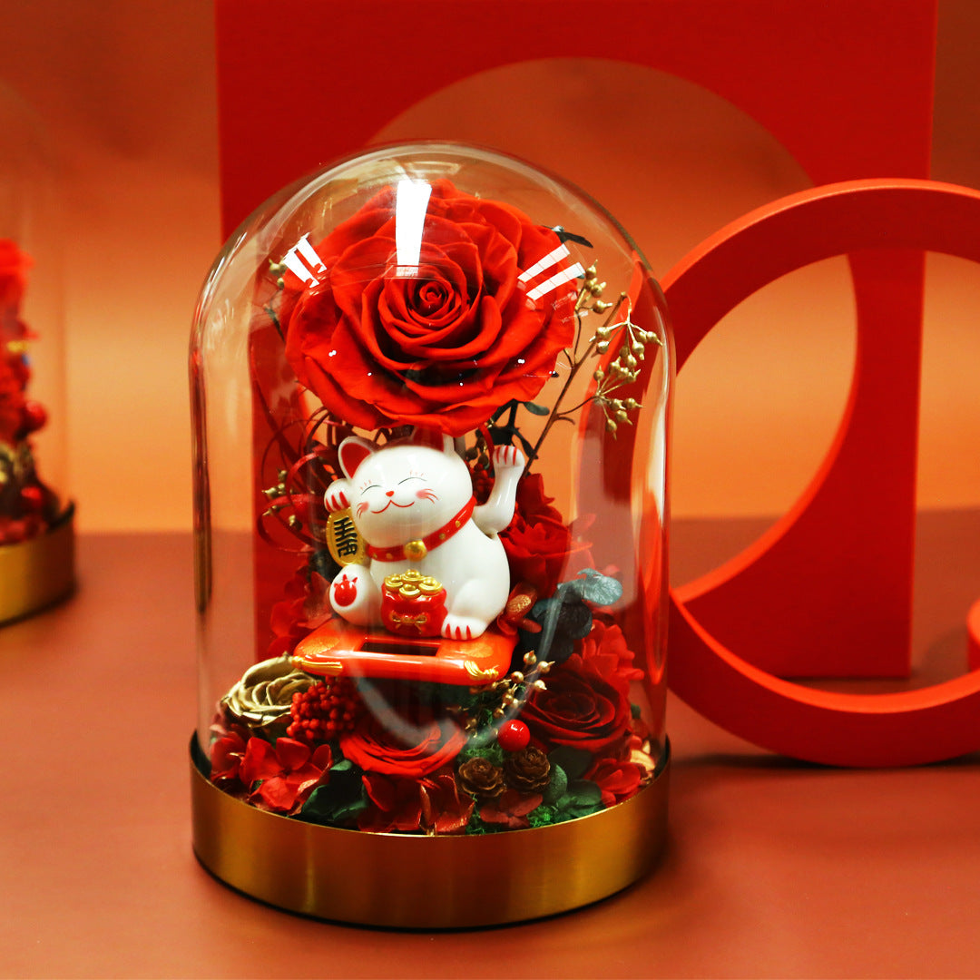 Eternal Flowers Lucky Cat (Glass Dome) – JARDIN D'ETE, Markham ON