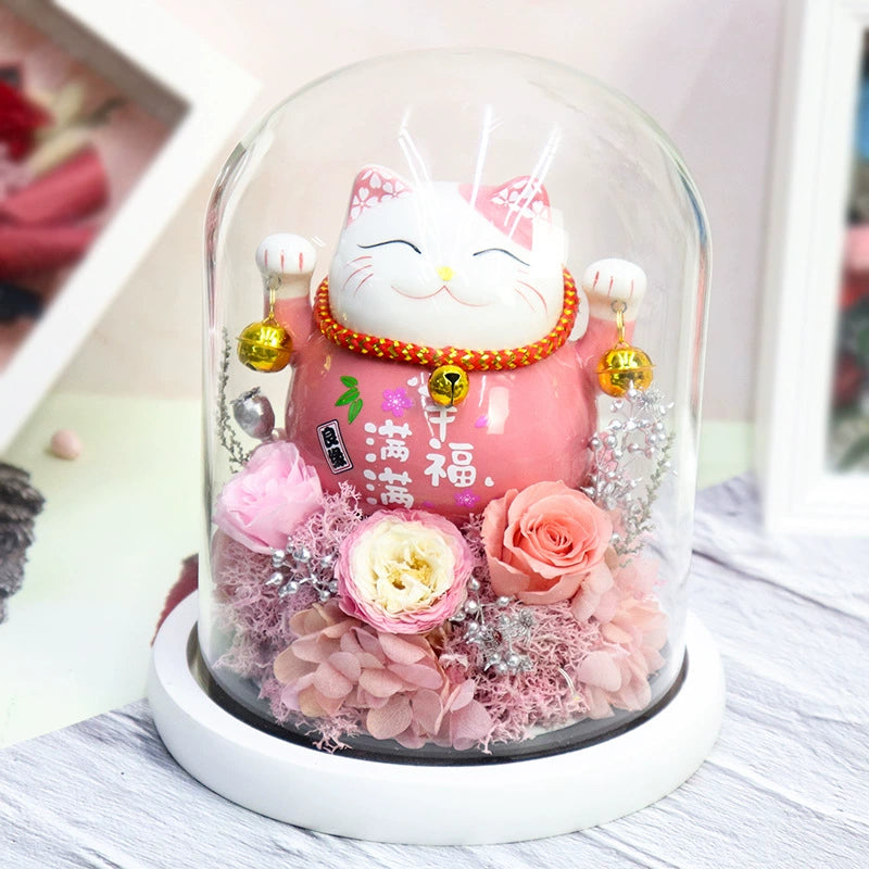 Eternal Flowers Lucky Cat (Glass Dome) – JARDIN D'ETE, Markham ON