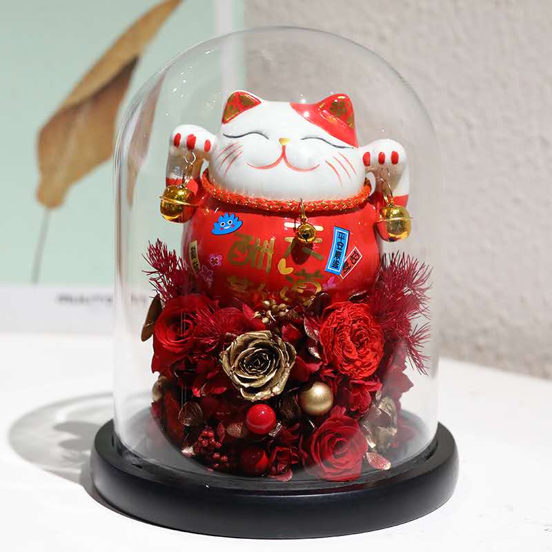 Eternal Flowers Lucky Cat (Glass Dome) – JARDIN D'ETE, Markham ON