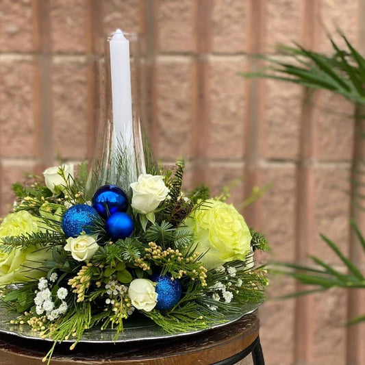 Winter Solstice Blue & White Centerpiece