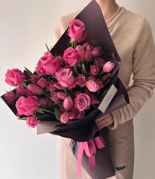 Fuchsia Fantasy Tulip & Rose Bouquet